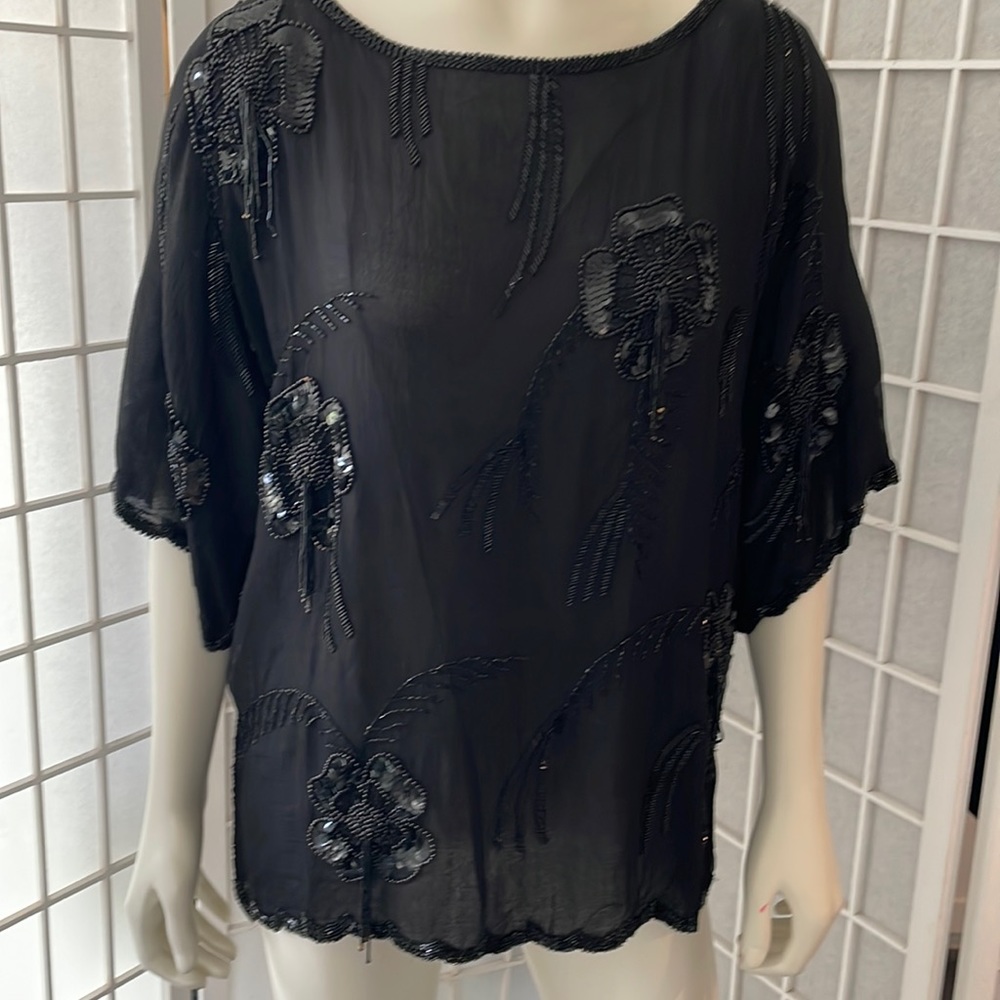Tassels to Dazzle! Vintage Beaded Top with Tassels Sz L